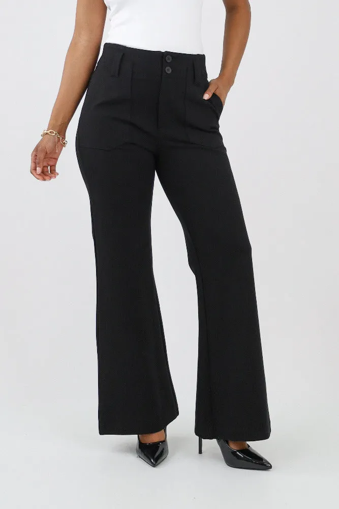 Two Front Pocket Ponte Di Roma Flare Pants -Red