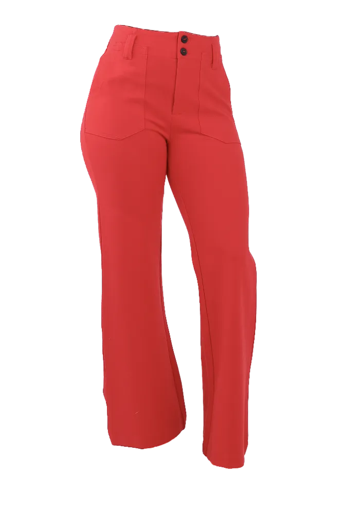Two Front Pocket Ponte Di Roma Flare Pants -Red