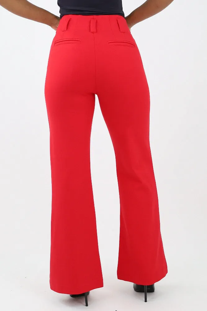 Two Front Pocket Ponte Di Roma Flare Pants -Red