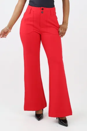 Two Front Pocket Ponte Di Roma Flare Pants -Red