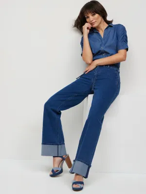 Ultra High-Waisted Tie-Belt Wide-Leg Jeans - Medium Wash