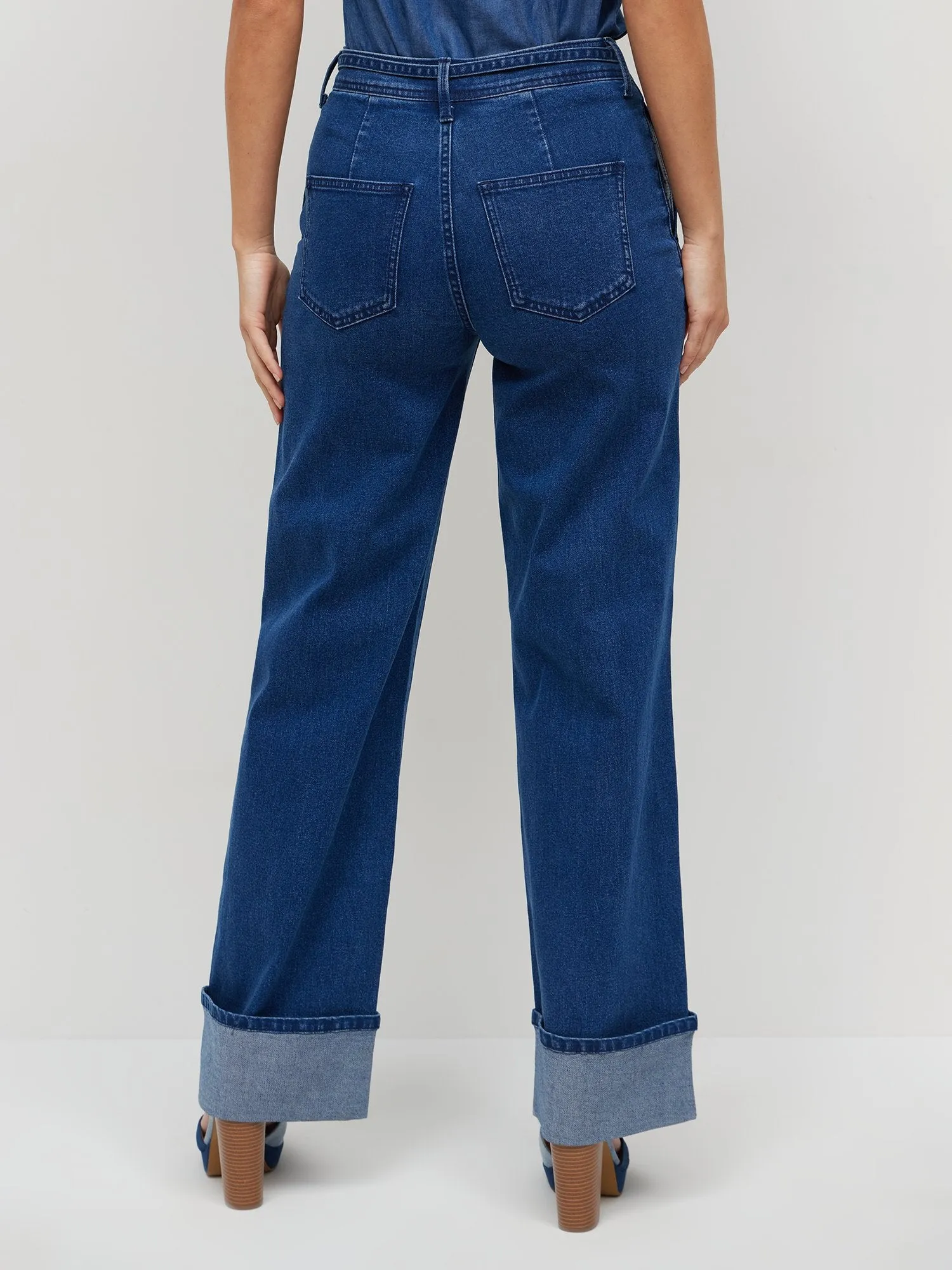Ultra High-Waisted Tie-Belt Wide-Leg Jeans - Medium Wash