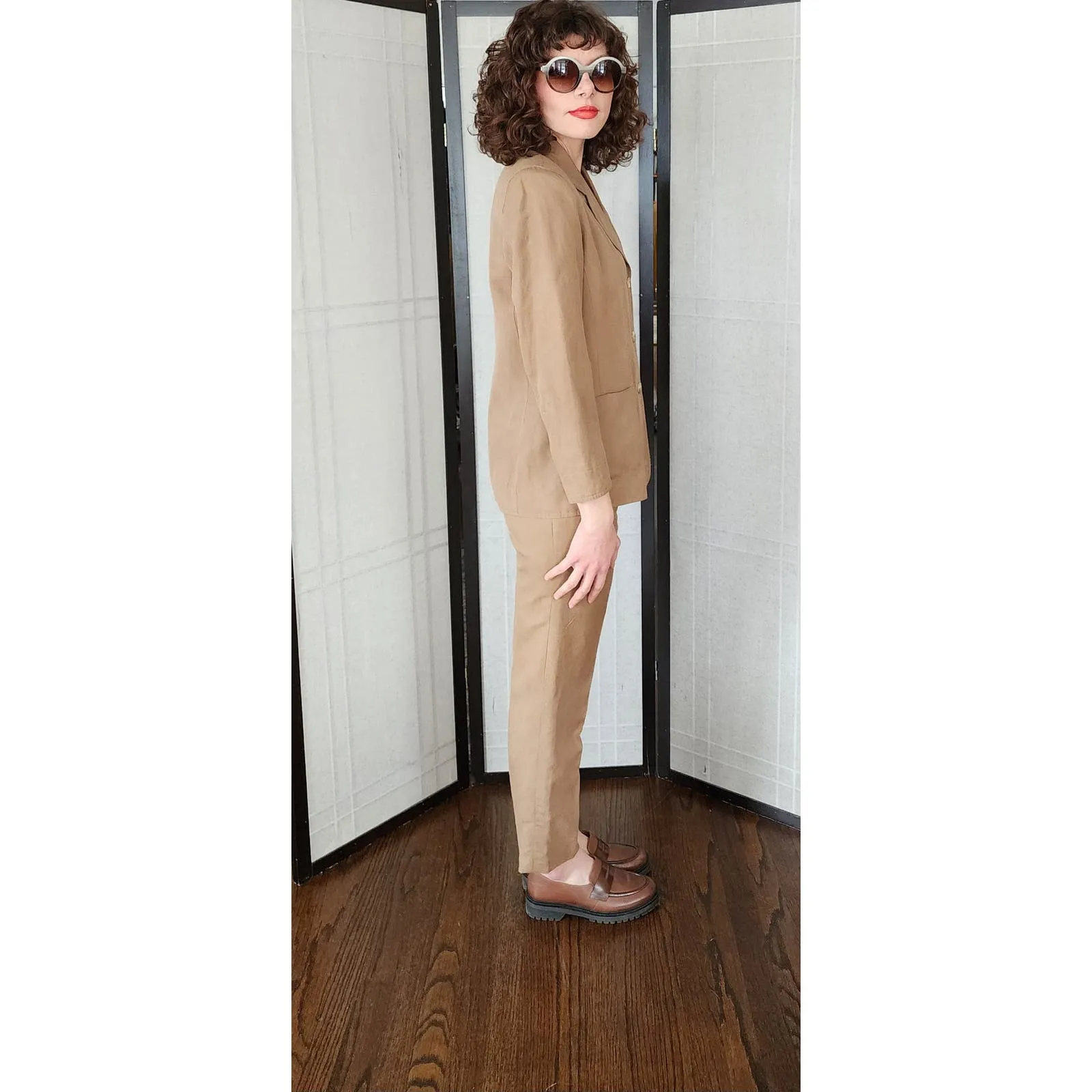 Vintage 80s Pants Suit Brown Cotton Summer Style