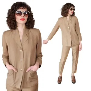Vintage 80s Pants Suit Brown Cotton Summer Style