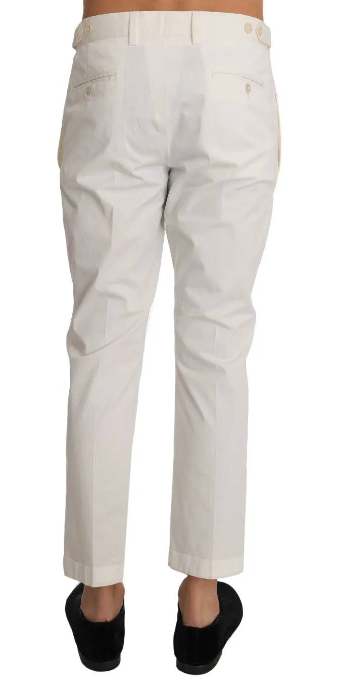White Cotton Stretch Casual Trousers Pants