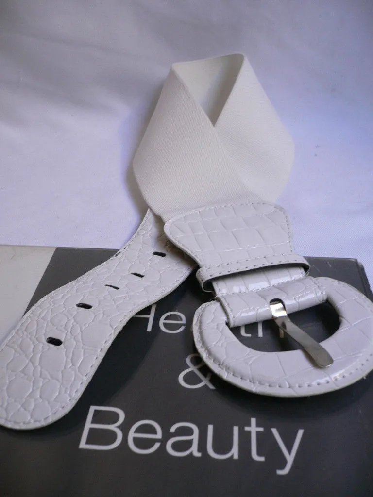 White Crocodile Stamp Hip High Waist Wide Elastic Belt Round Buckle M-XL