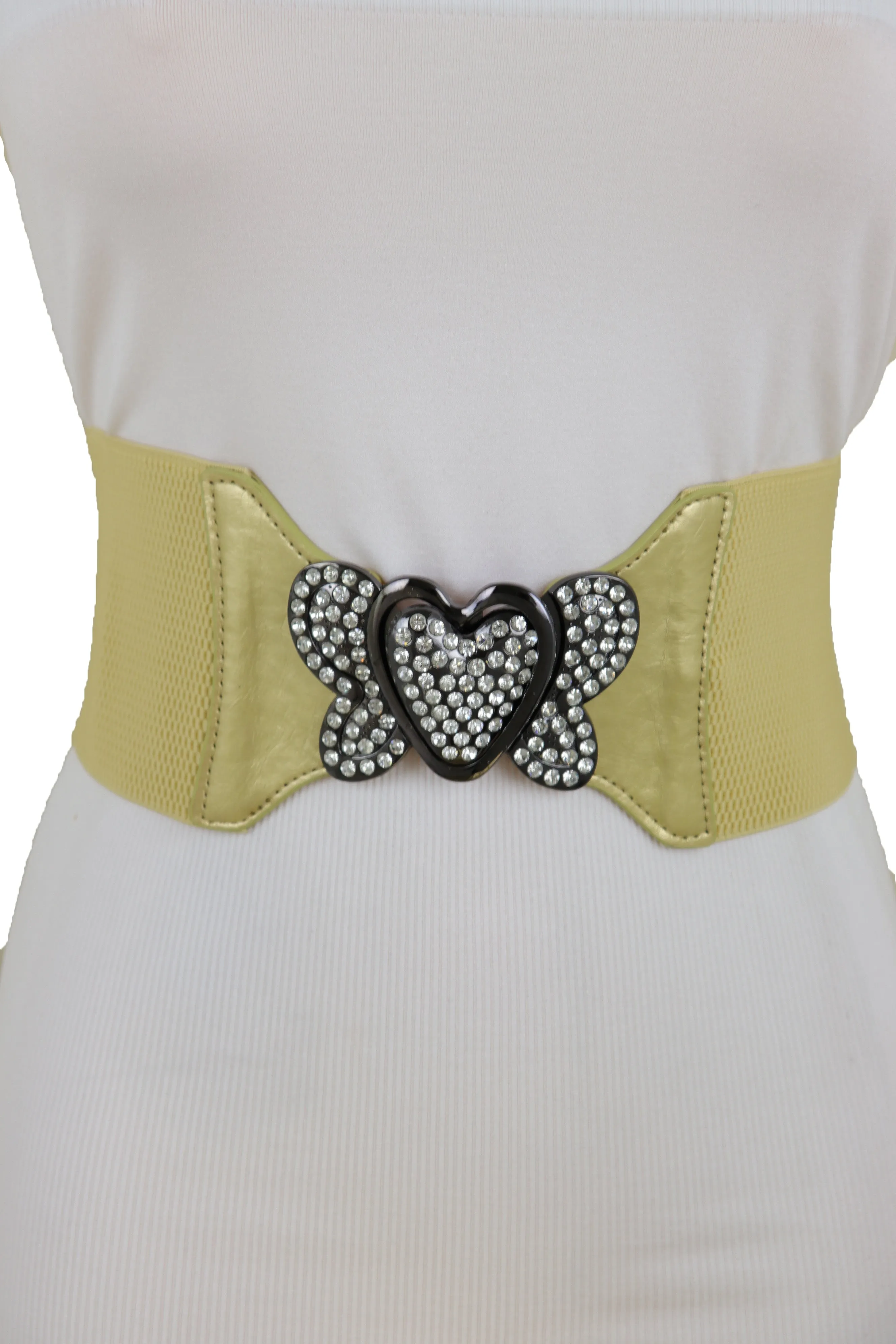 Wide Elastic Gold Fashion Hip High Waist Belt Butterfly Heart Buckle S M