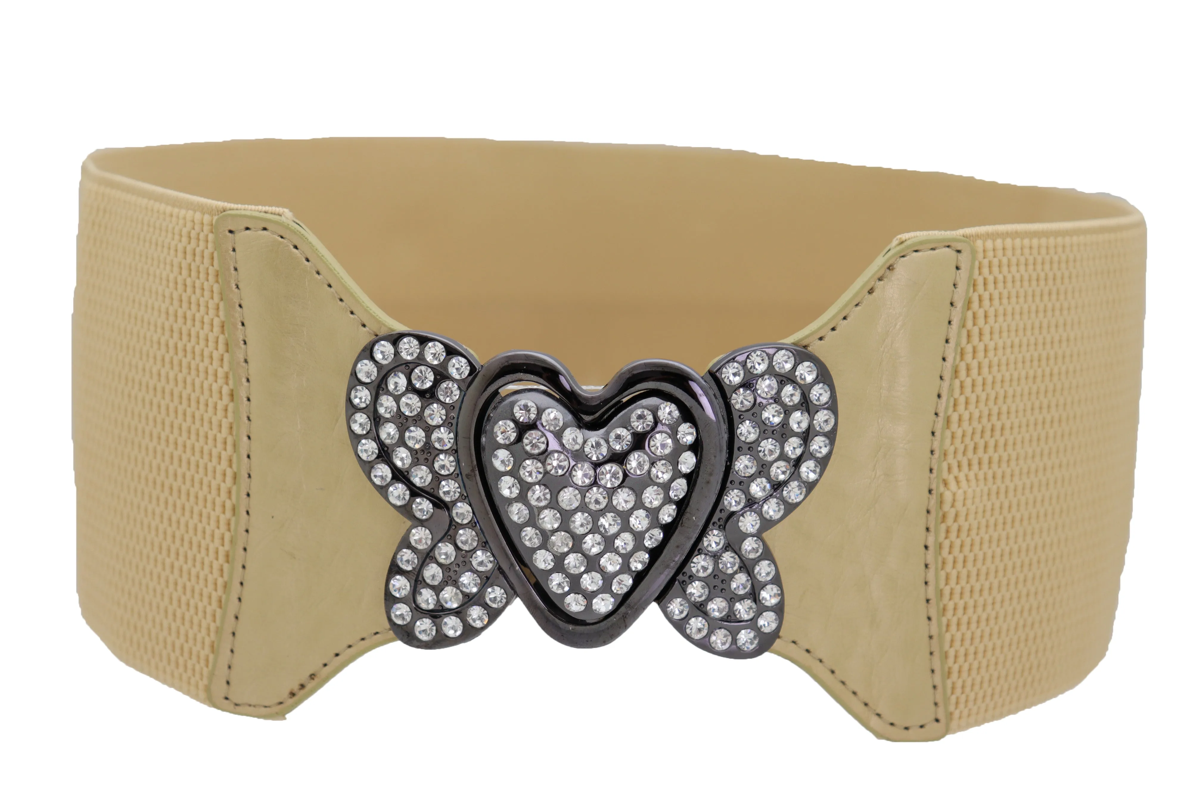 Wide Elastic Gold Fashion Hip High Waist Belt Butterfly Heart Buckle S M