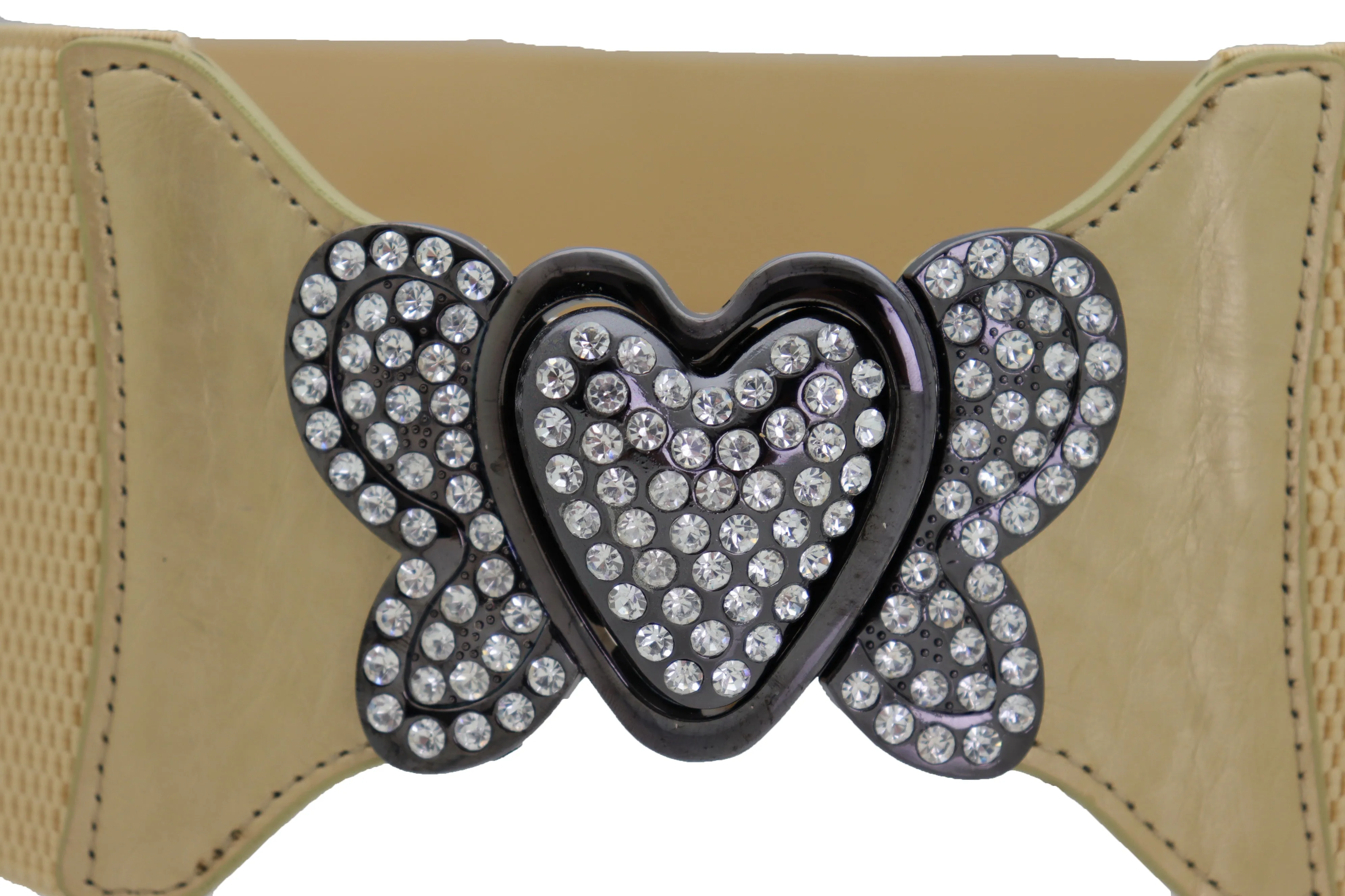Wide Elastic Gold Fashion Hip High Waist Belt Butterfly Heart Buckle S M