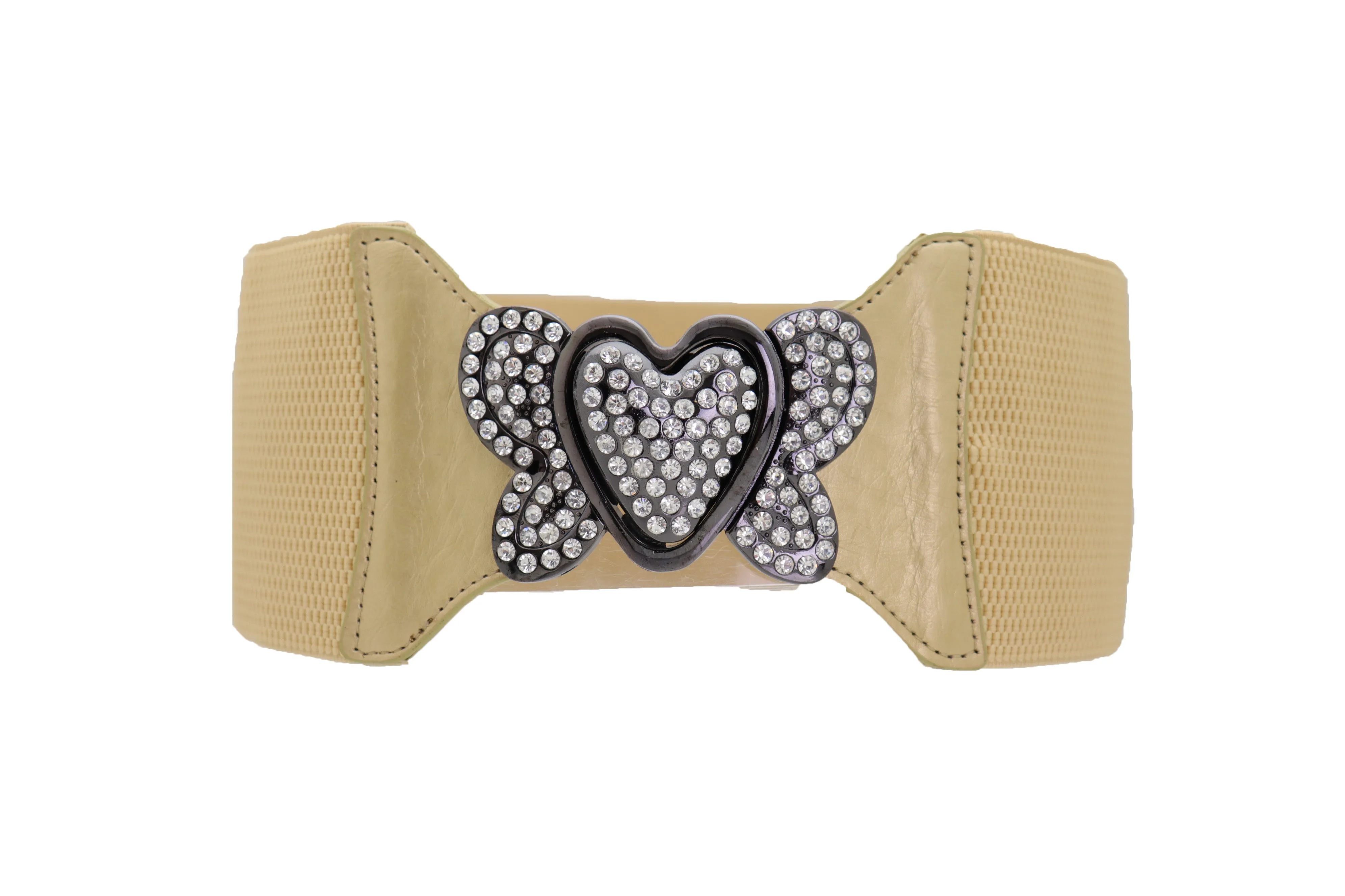 Wide Elastic Gold Fashion Hip High Waist Belt Butterfly Heart Buckle S M