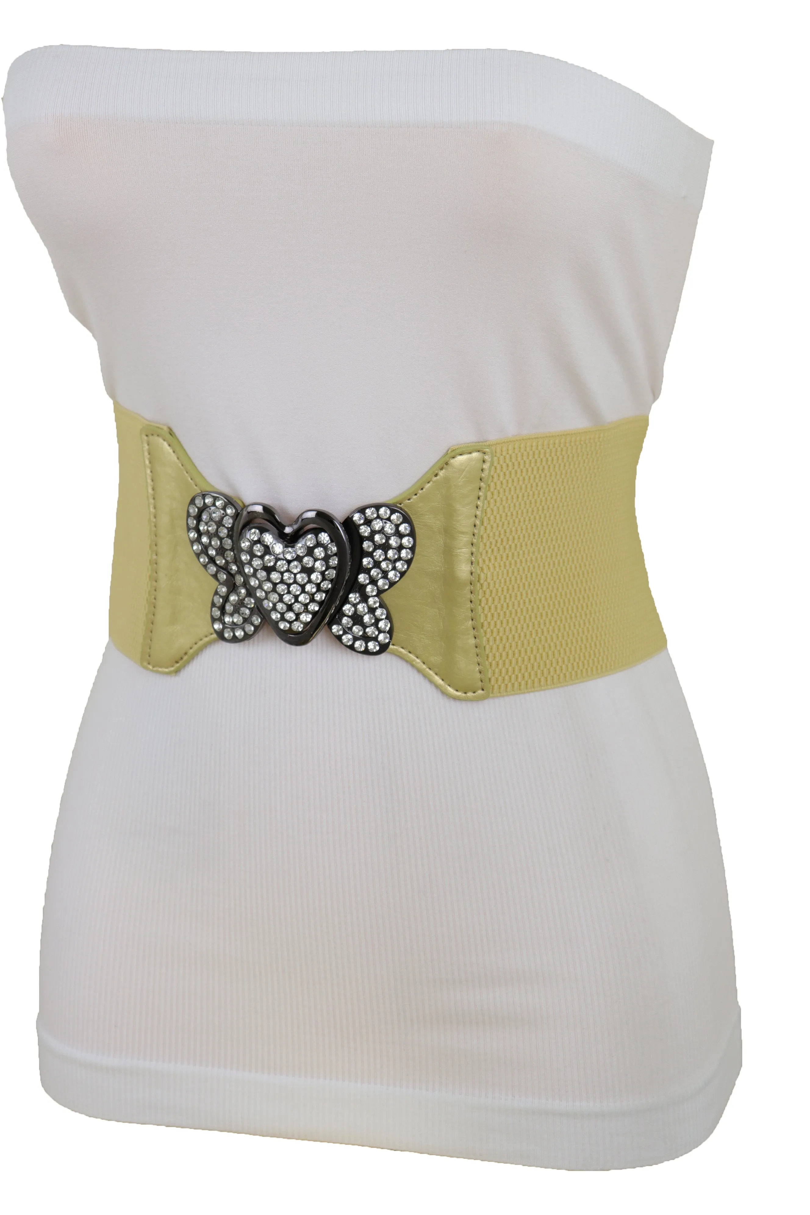 Wide Elastic Gold Fashion Hip High Waist Belt Butterfly Heart Buckle S M