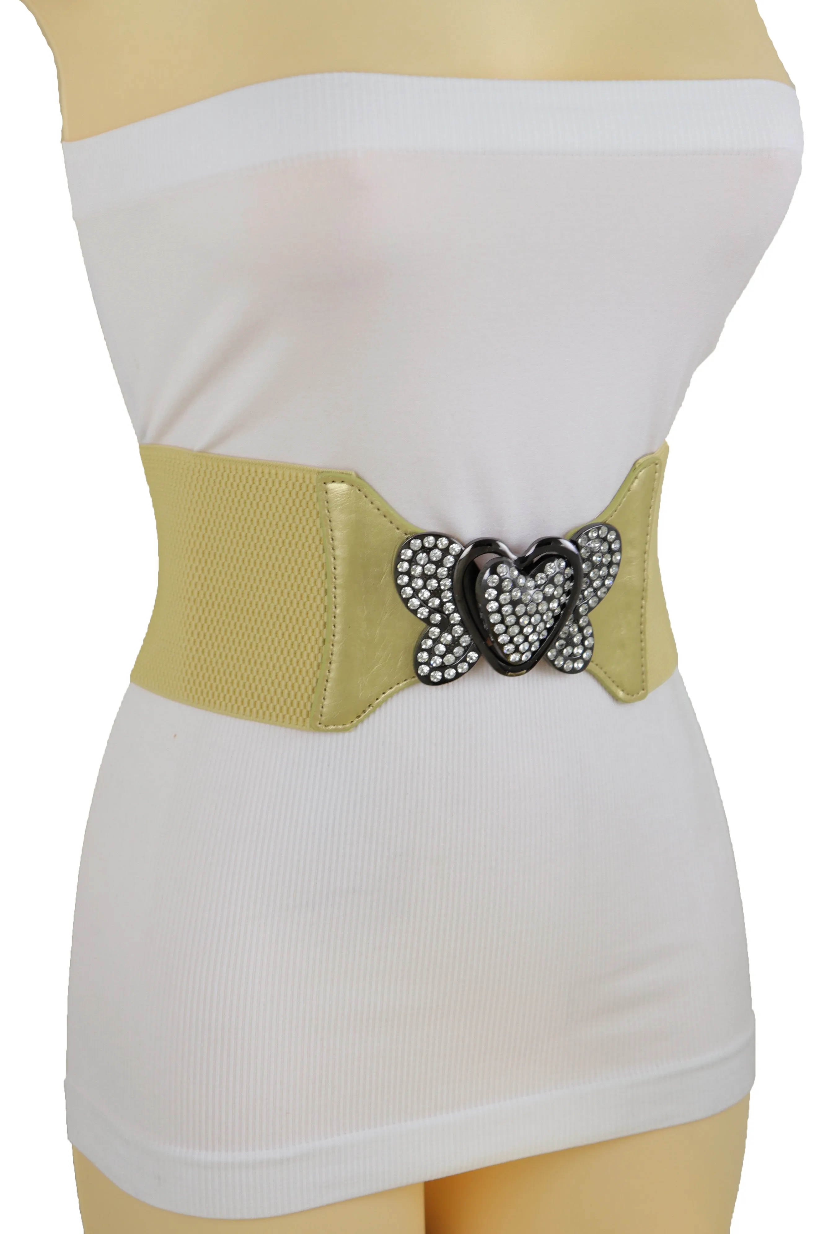 Wide Elastic Gold Fashion Hip High Waist Belt Butterfly Heart Buckle S M