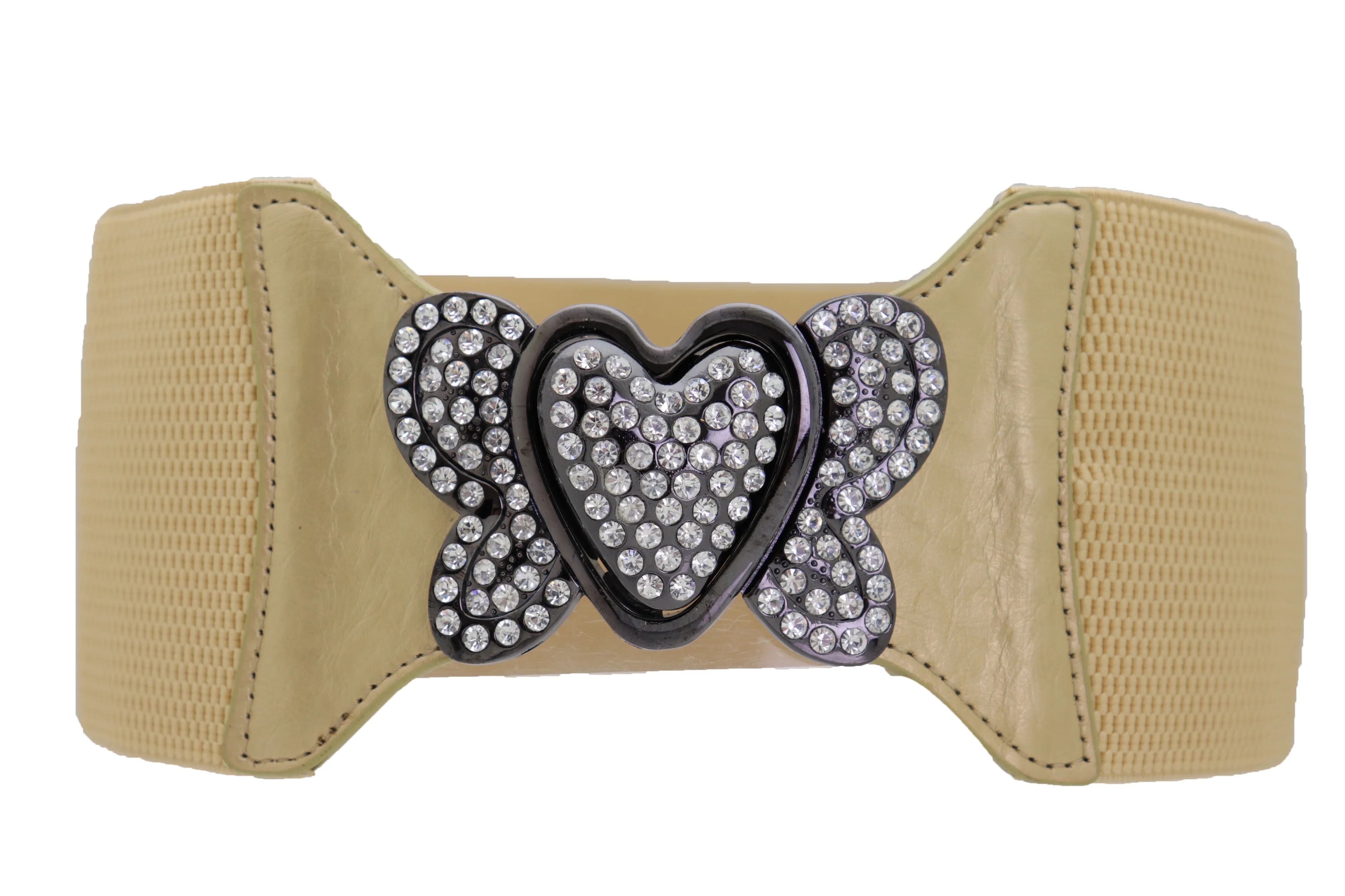 Wide Elastic Gold Fashion Hip High Waist Belt Butterfly Heart Buckle S M