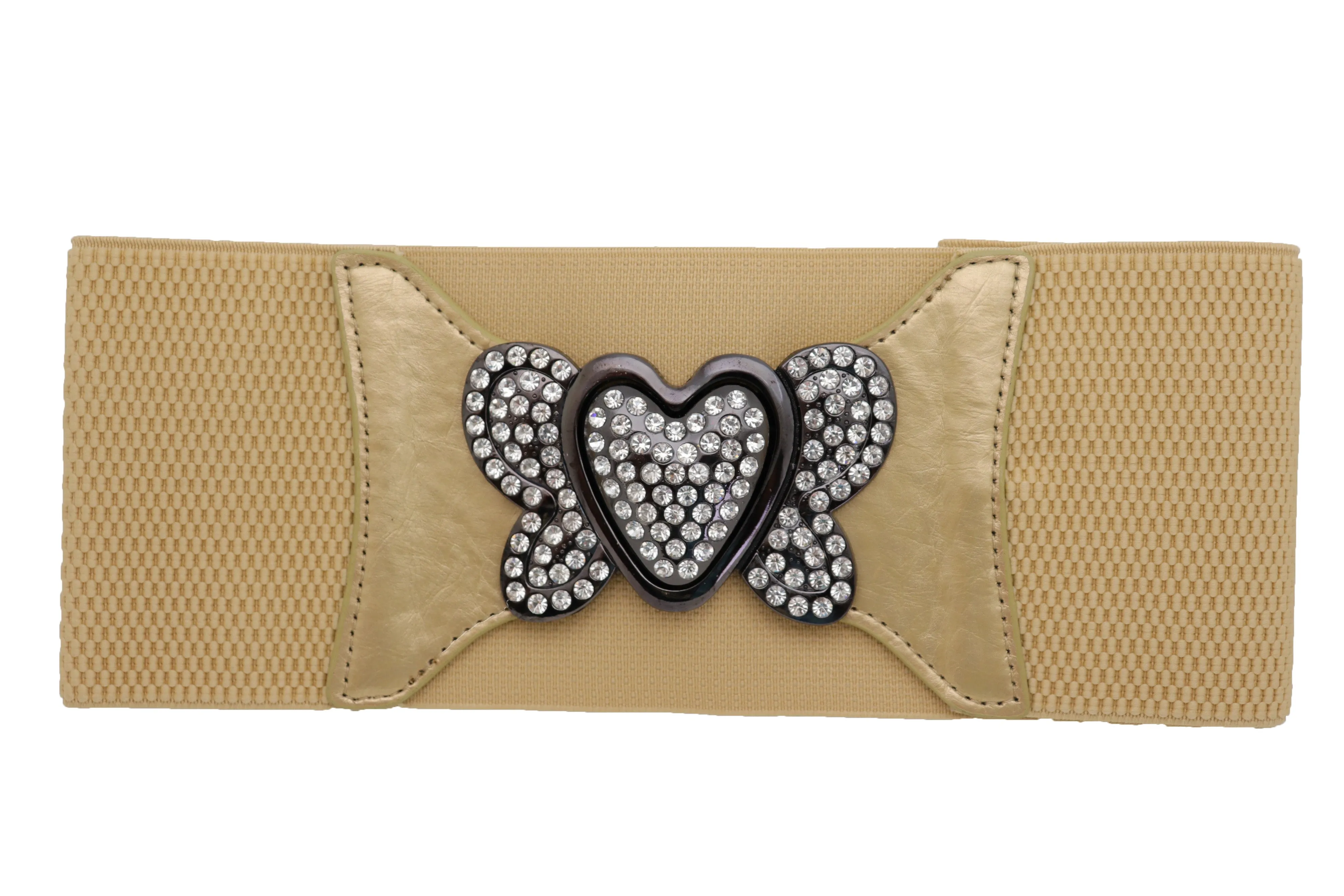 Wide Elastic Gold Fashion Hip High Waist Belt Butterfly Heart Buckle S M