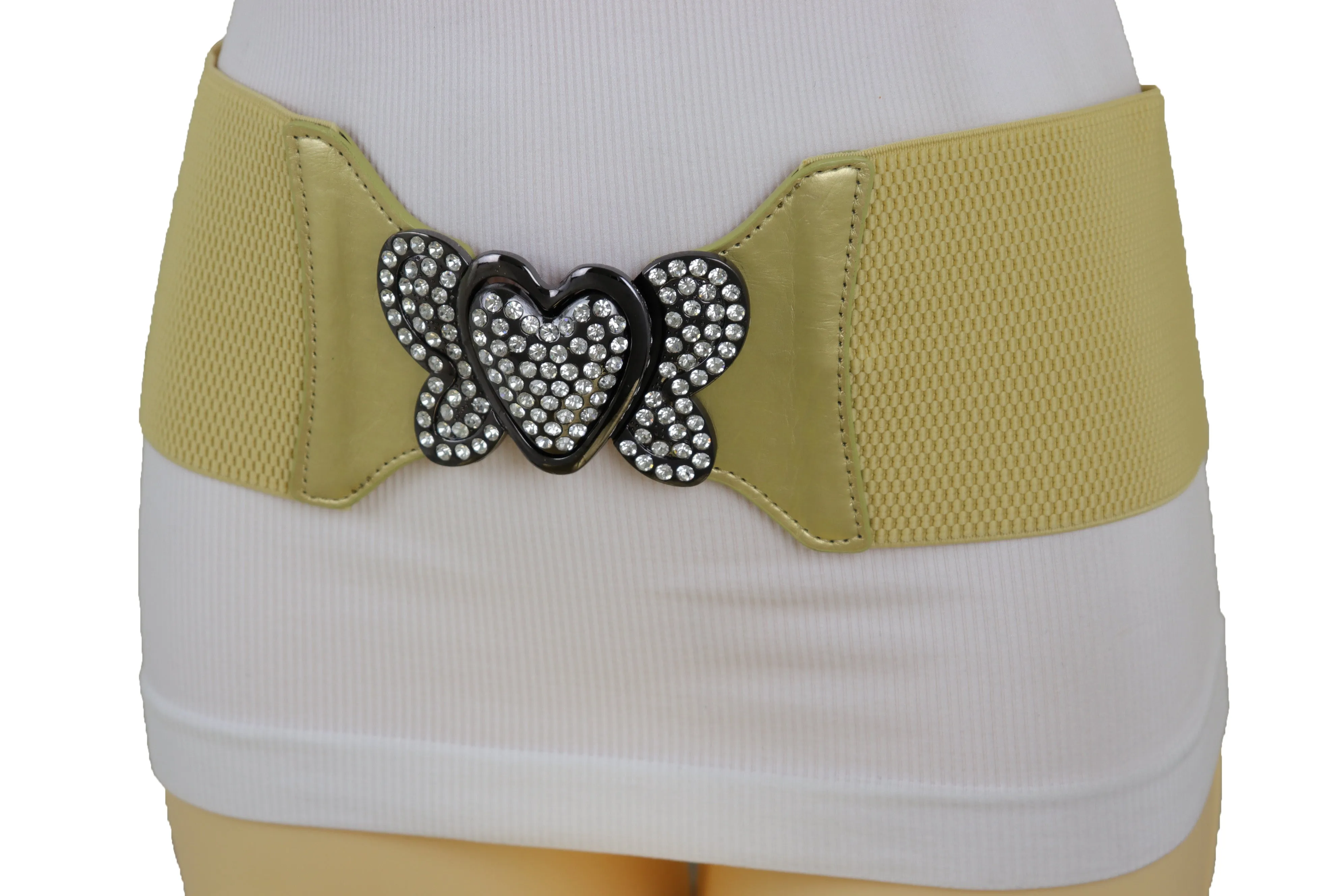 Wide Elastic Gold Fashion Hip High Waist Belt Butterfly Heart Buckle S M