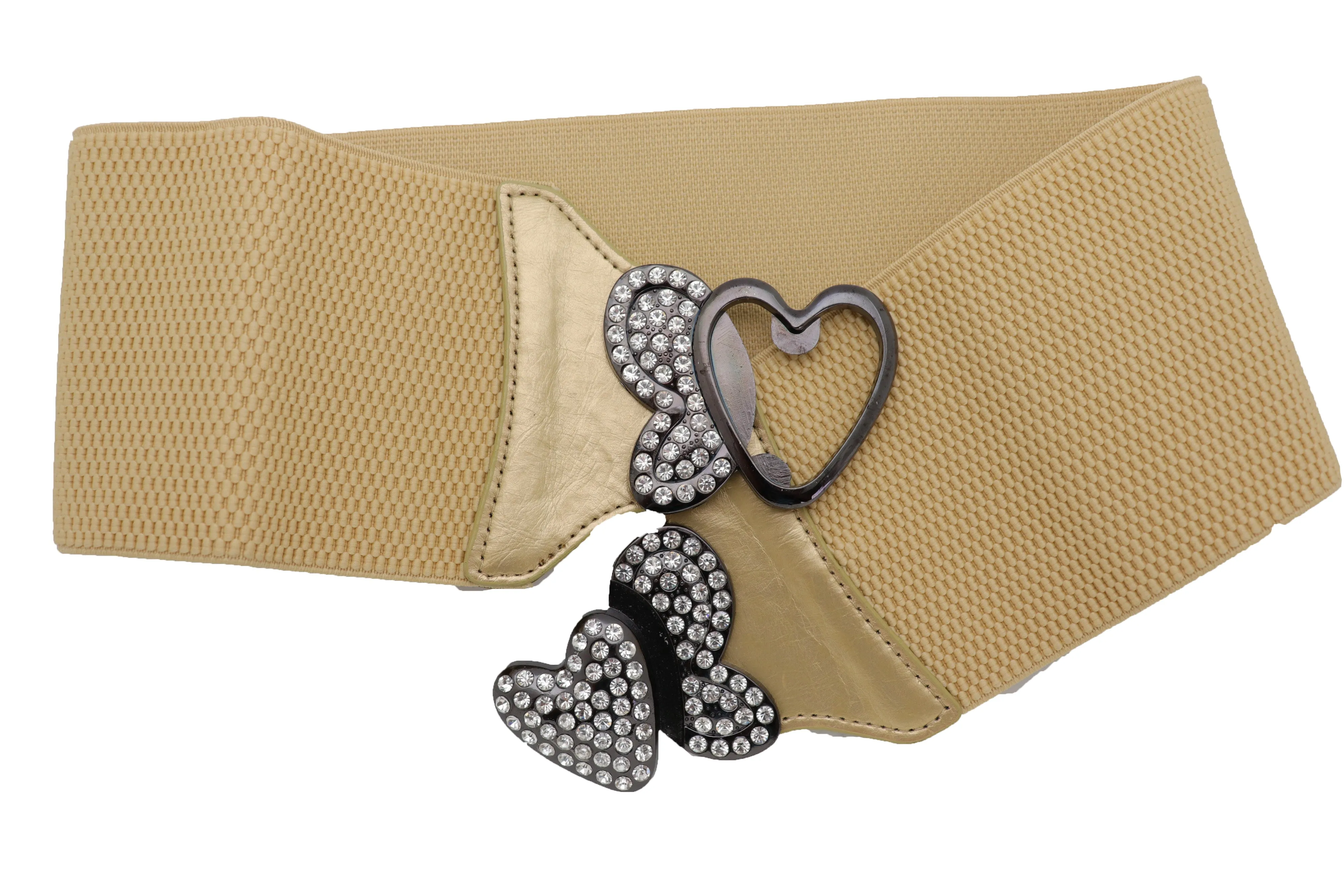 Wide Elastic Gold Fashion Hip High Waist Belt Butterfly Heart Buckle S M