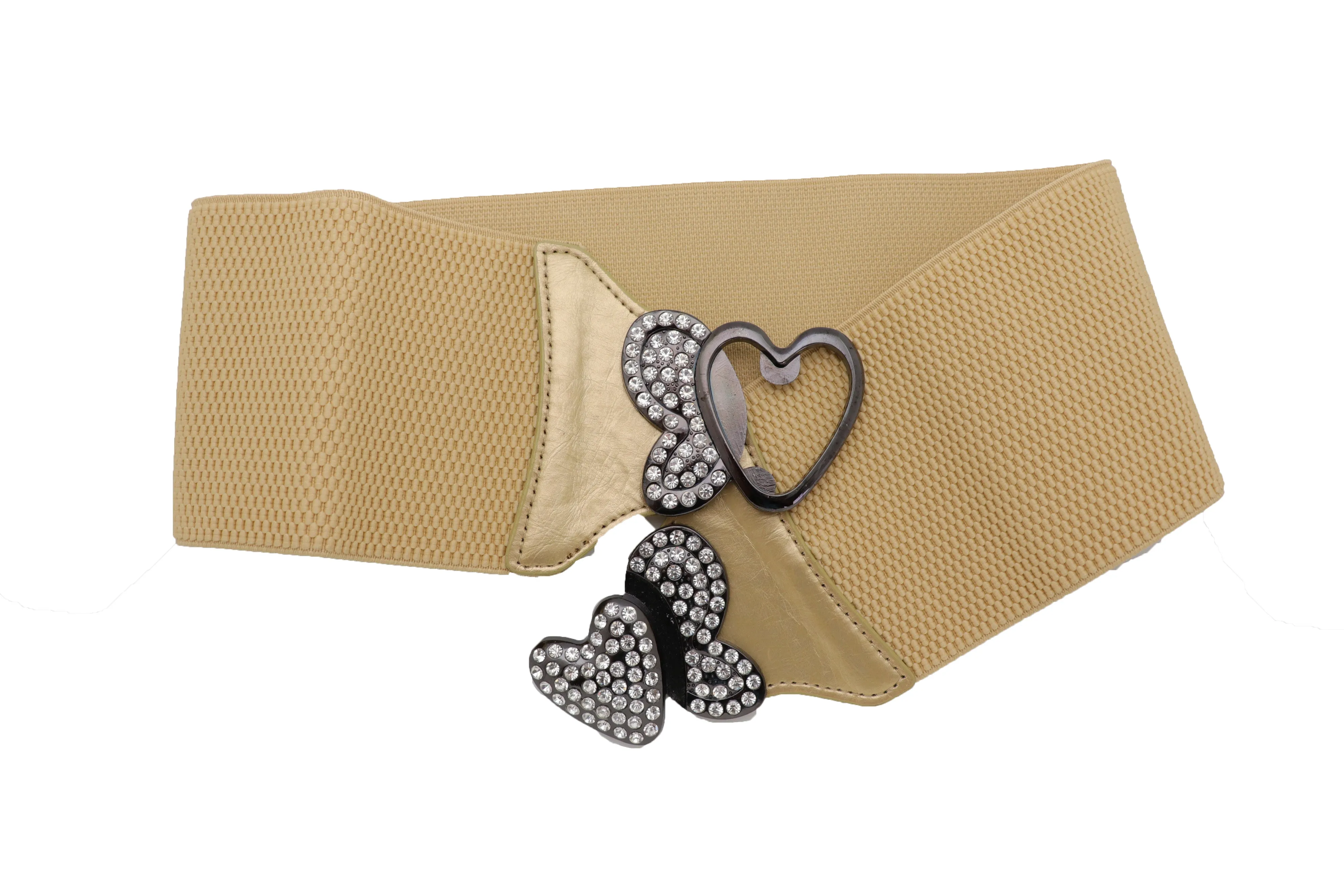 Wide Elastic Gold Fashion Hip High Waist Belt Butterfly Heart Buckle S M