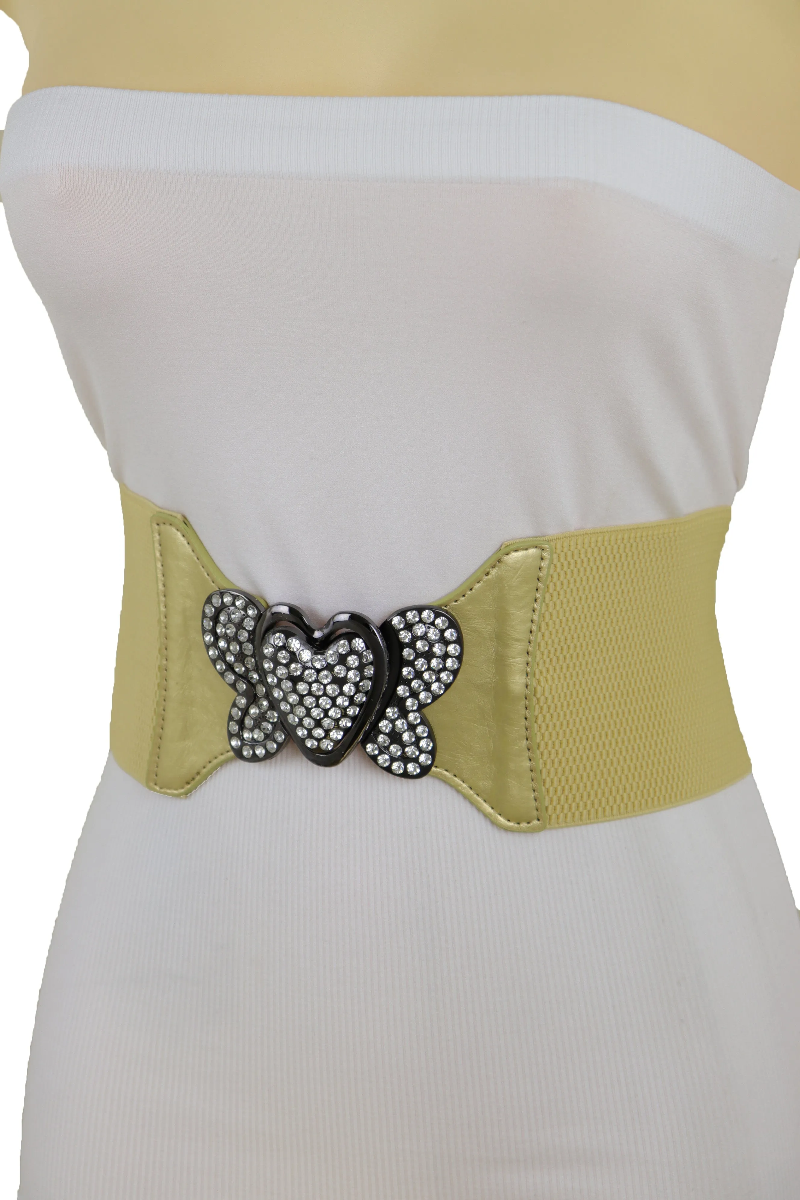 Wide Elastic Gold Fashion Hip High Waist Belt Butterfly Heart Buckle S M