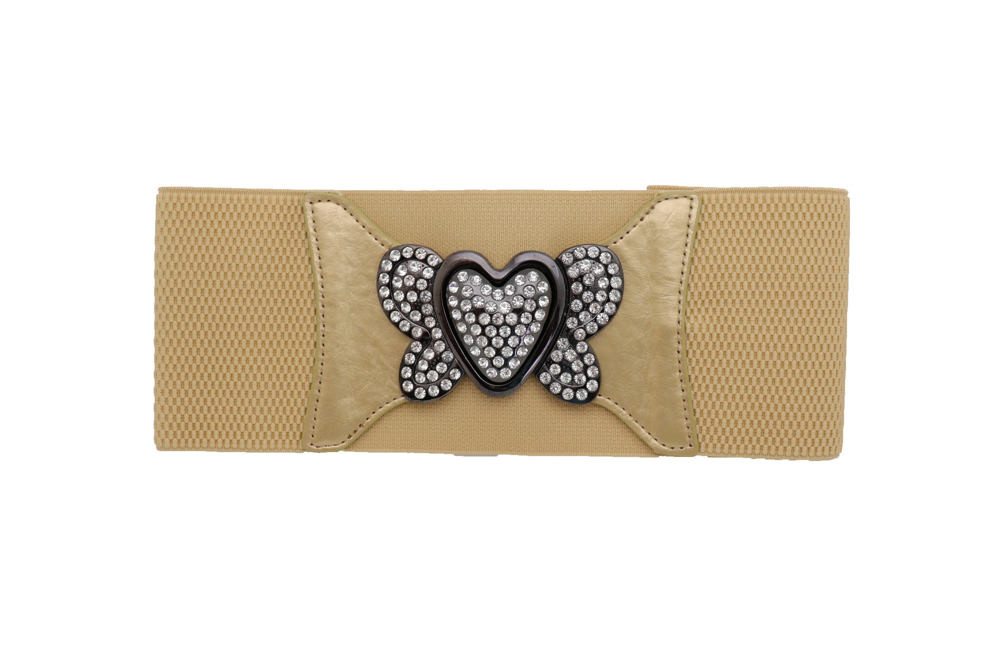 Wide Elastic Gold Fashion Hip High Waist Belt Butterfly Heart Buckle S M