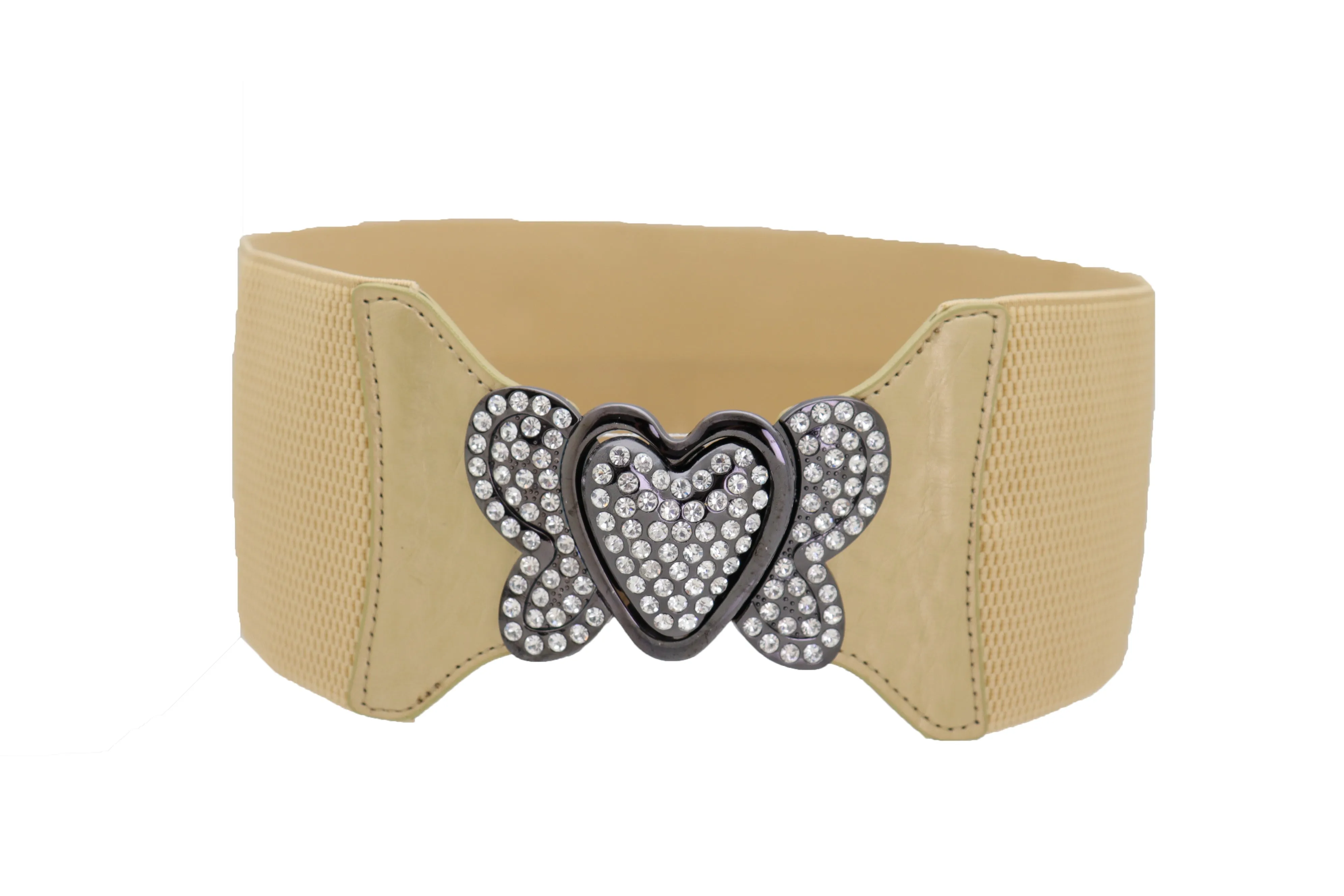 Wide Elastic Gold Fashion Hip High Waist Belt Butterfly Heart Buckle S M