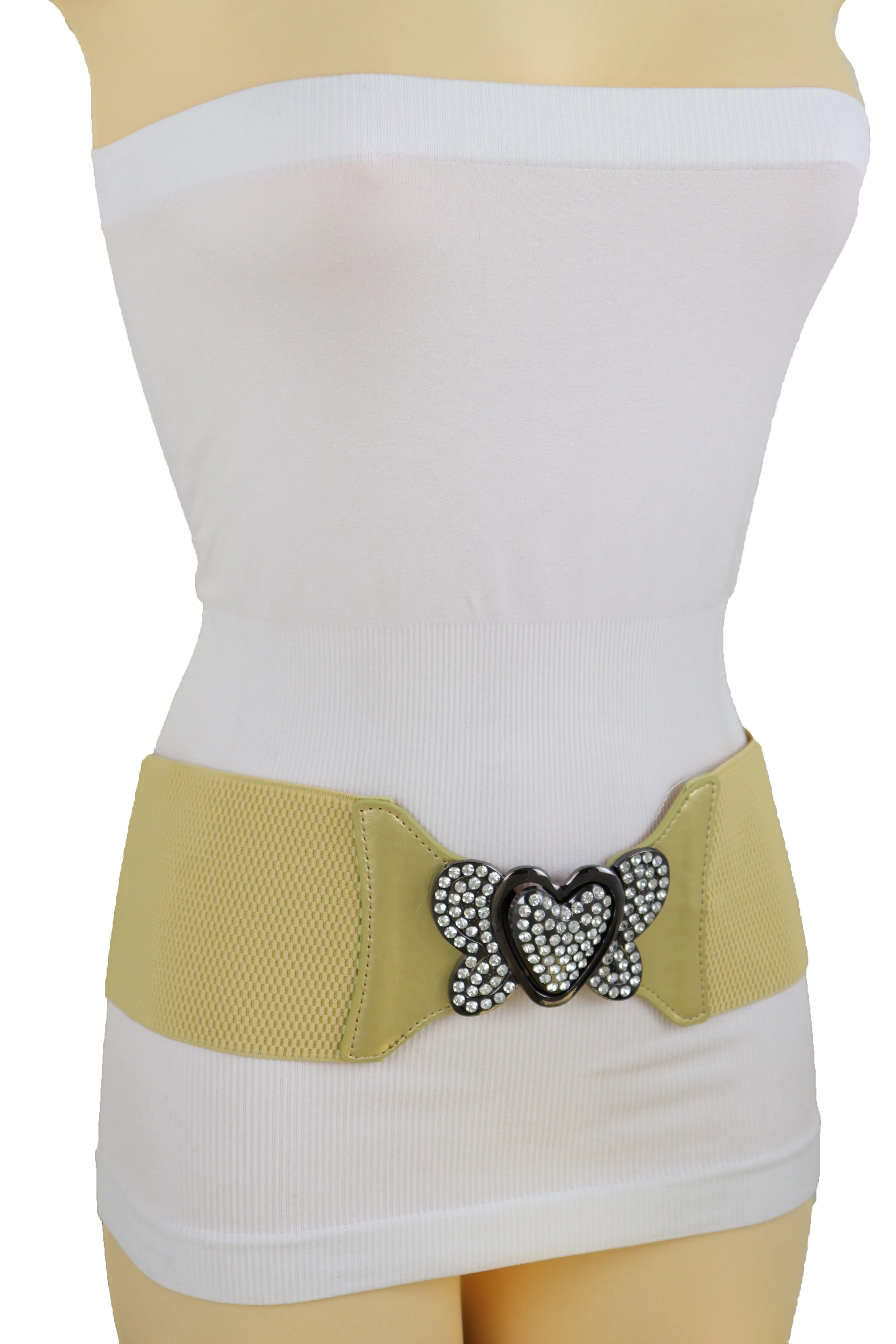Wide Elastic Gold Fashion Hip High Waist Belt Butterfly Heart Buckle S M