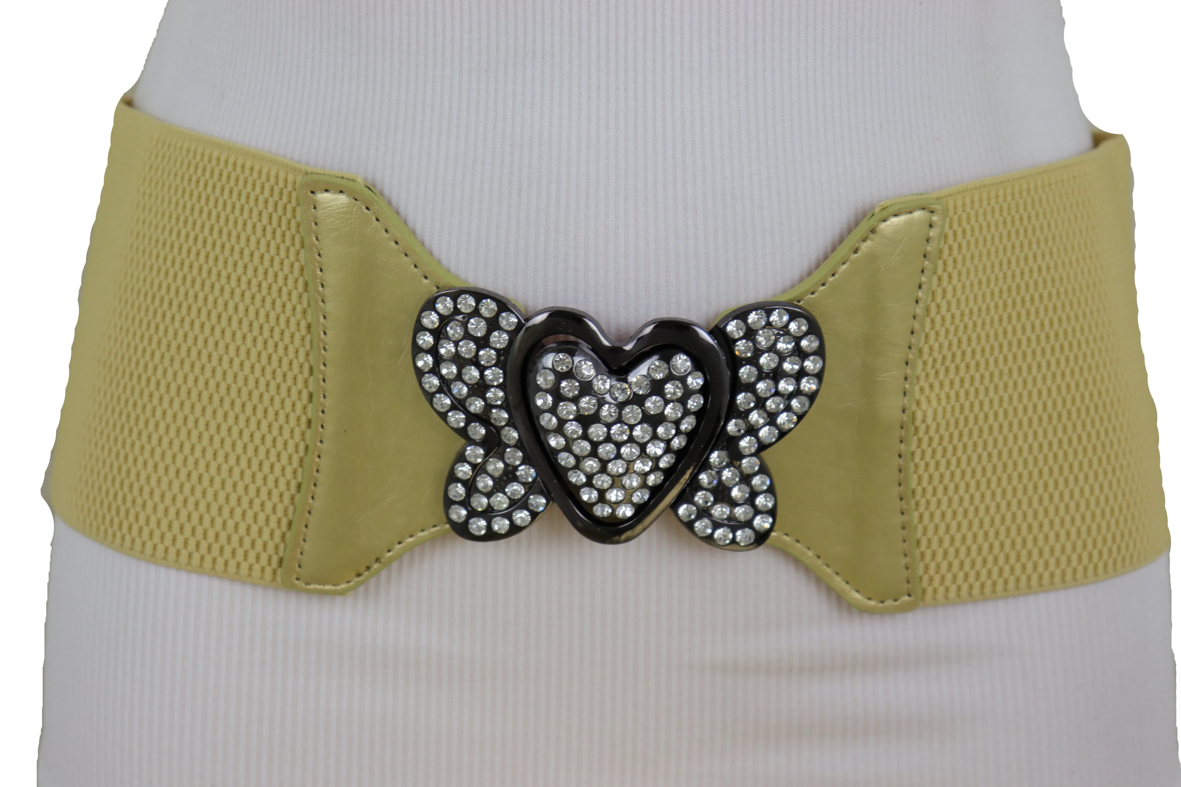 Wide Elastic Gold Fashion Hip High Waist Belt Butterfly Heart Buckle S M