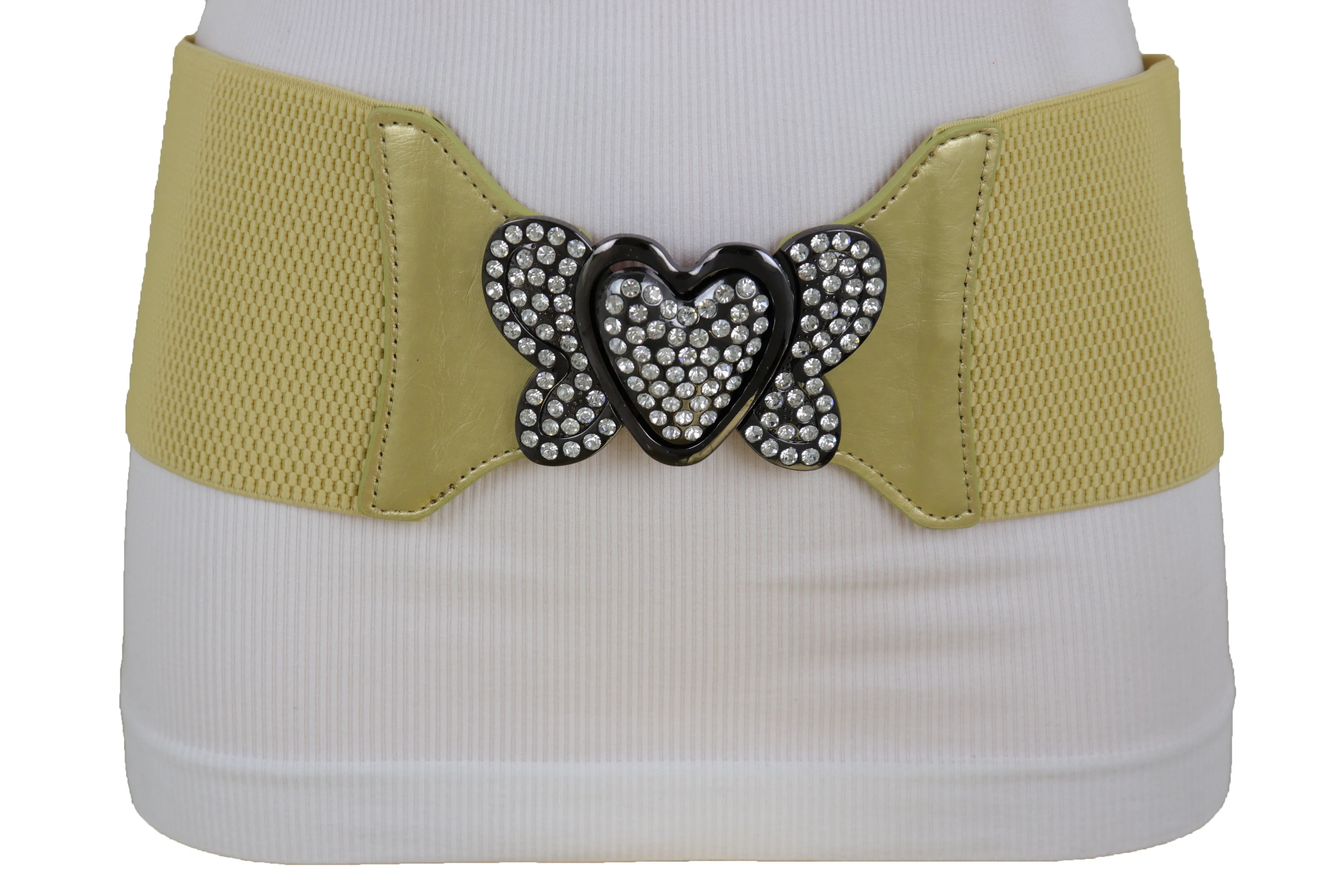 Wide Elastic Gold Fashion Hip High Waist Belt Butterfly Heart Buckle S M