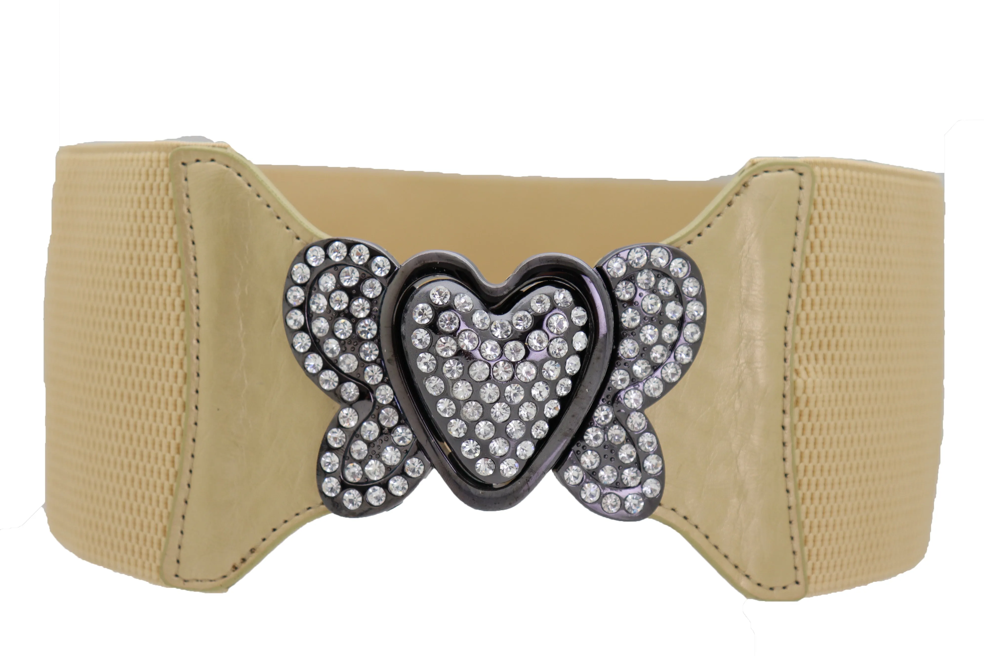 Wide Elastic Gold Fashion Hip High Waist Belt Butterfly Heart Buckle S M