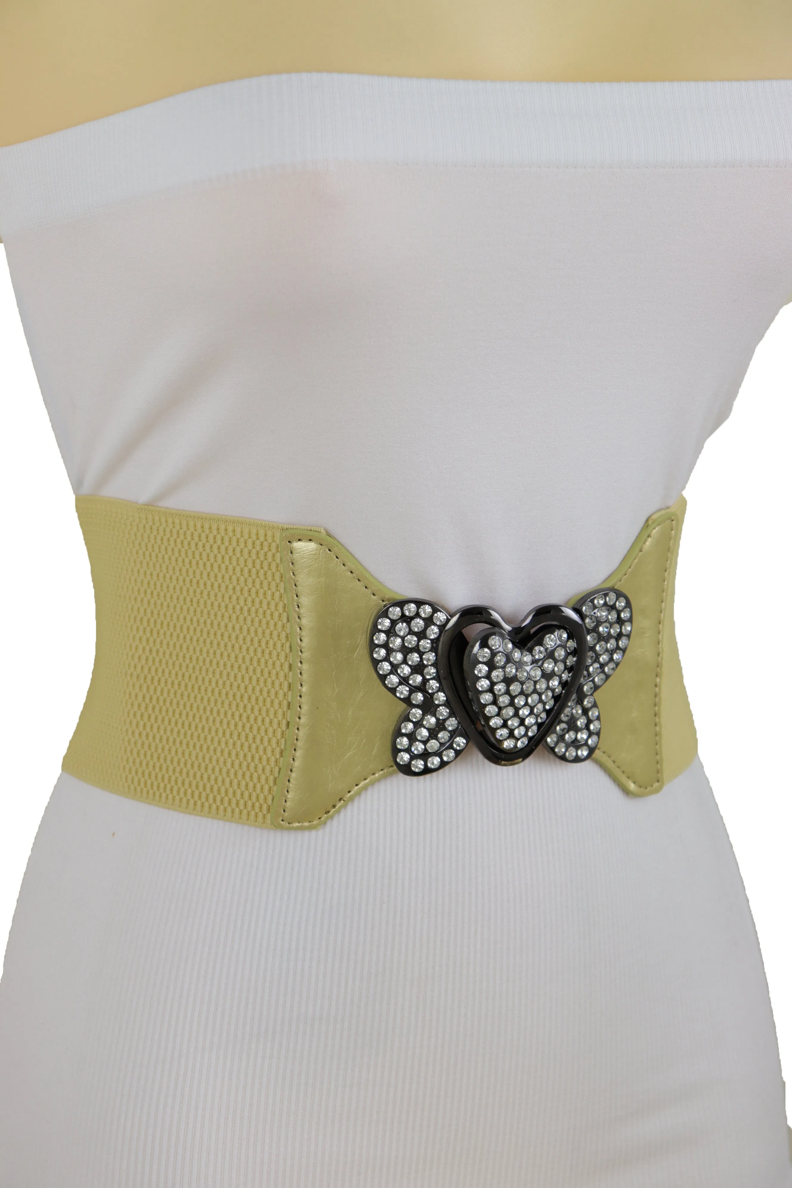 Wide Elastic Gold Fashion Hip High Waist Belt Butterfly Heart Buckle S M