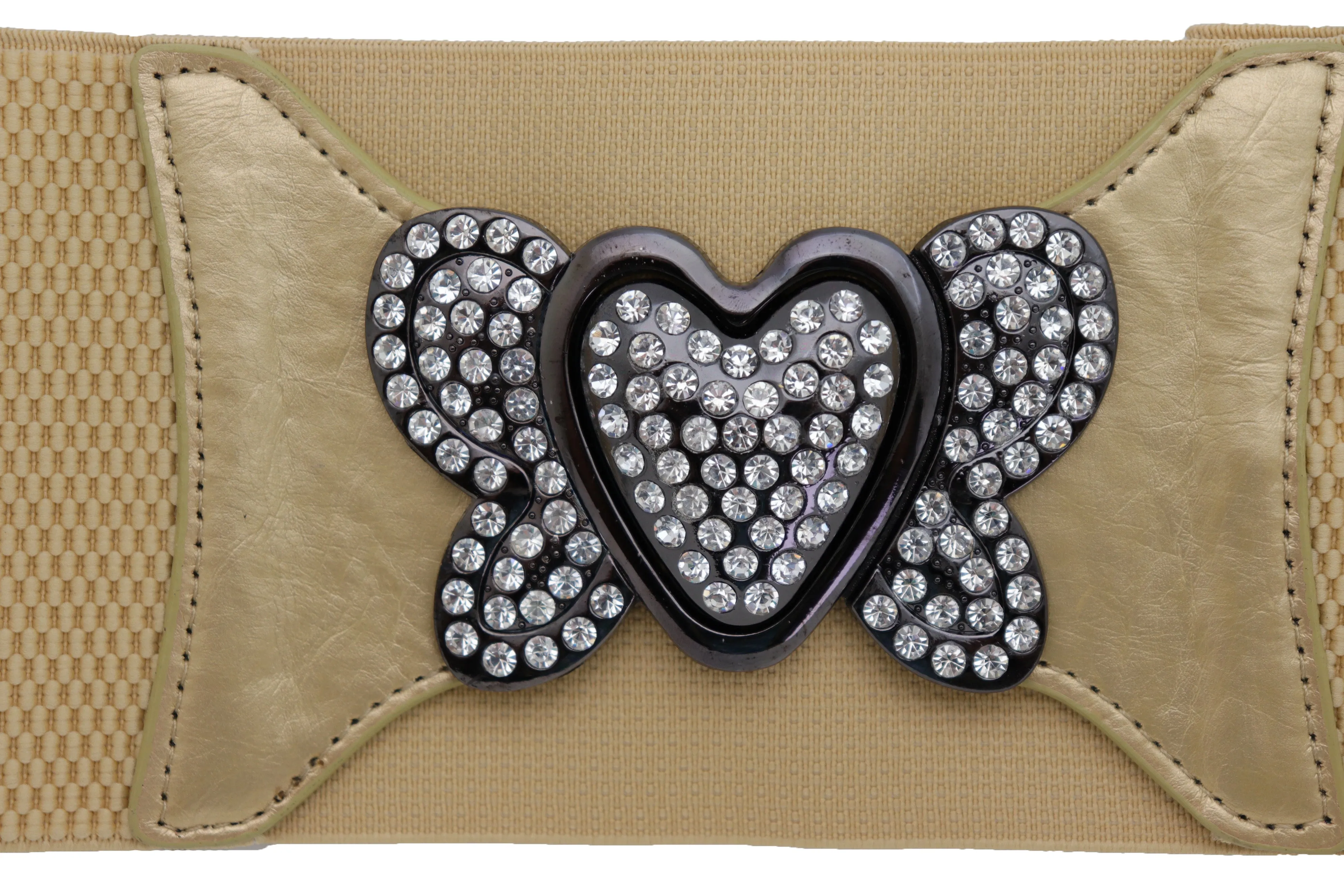 Wide Elastic Gold Fashion Hip High Waist Belt Butterfly Heart Buckle S M