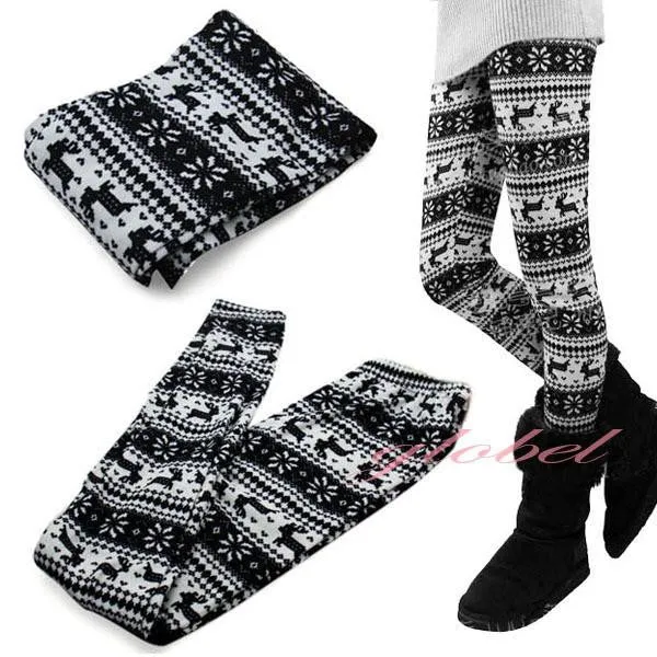 Women Retro Knitted Snowflakes Multi-Colors Figure Legging Pants PY