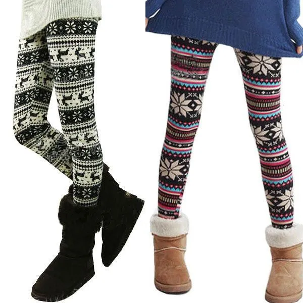 Women Retro Knitted Snowflakes Multi-Colors Figure Legging Pants PY