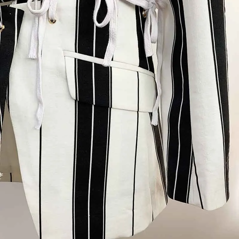 Women's Black and White Striped Pants Suit