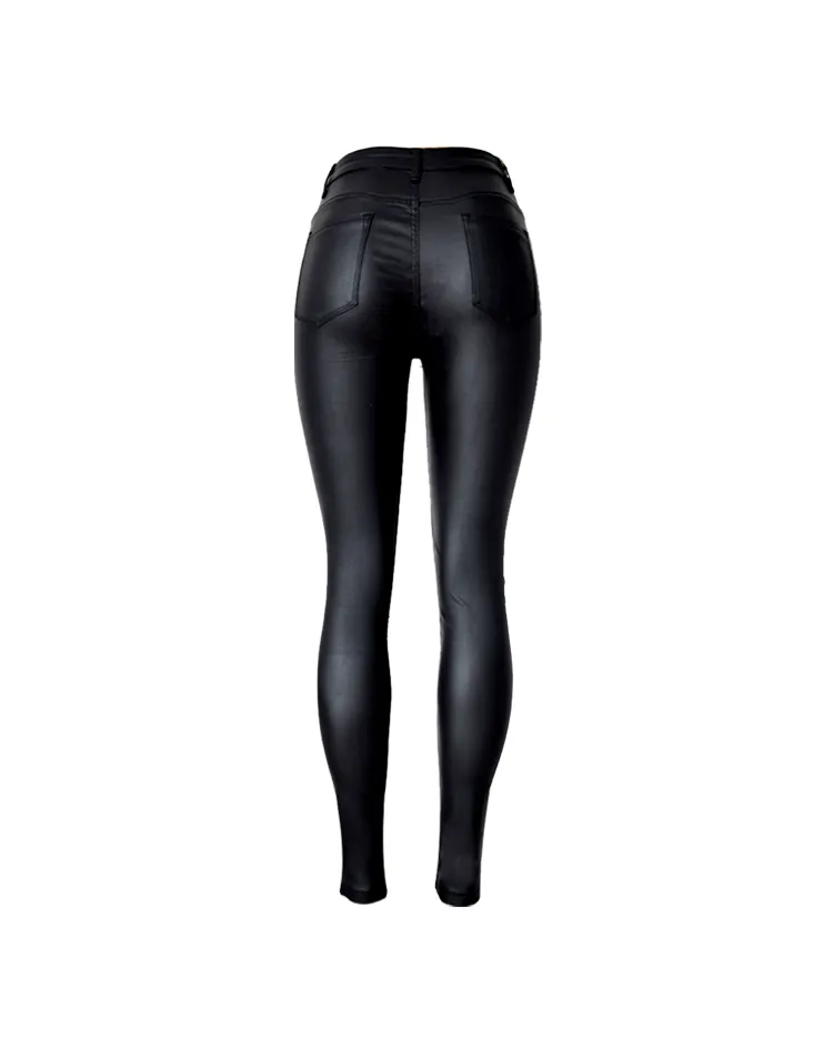 Women's High Waist Slim Faux Leather Pants Jeans