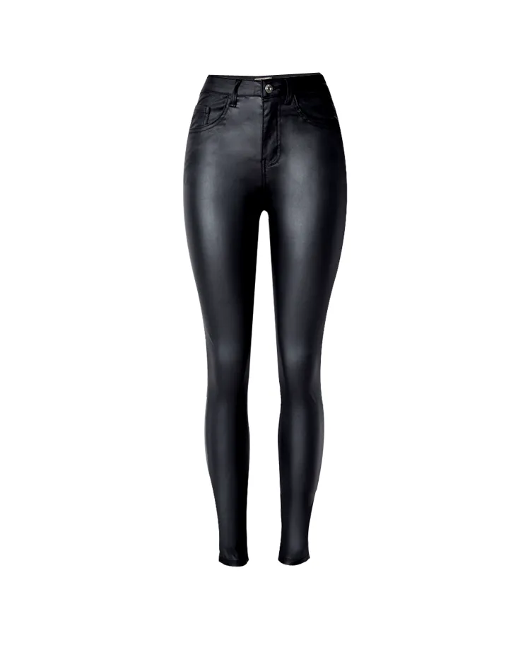 Women's High Waist Slim Faux Leather Pants Jeans