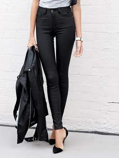 Women's High Waist Slim Faux Leather Pants Jeans