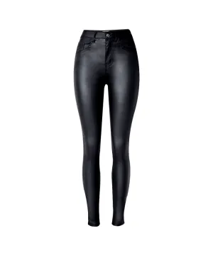 Women's High Waist Slim Faux Leather Pants Jeans