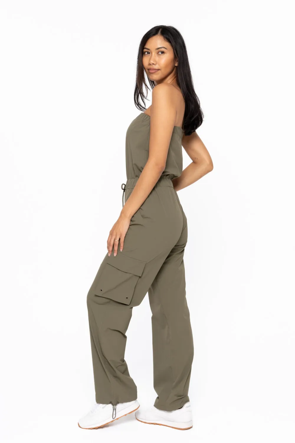 Women's Mono B | Strapless Cargo Active Jumpsuit | Ivy Green