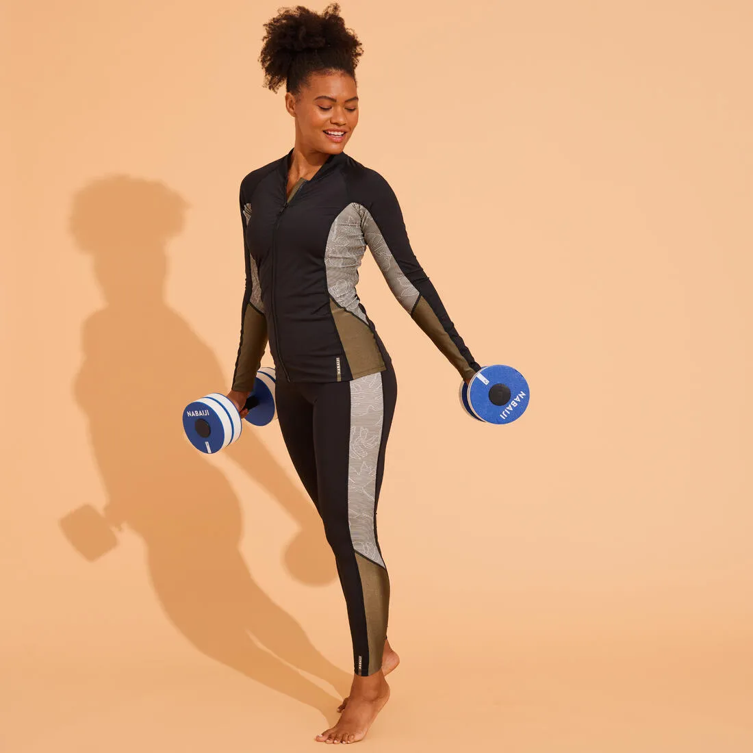 Women’s T-Shirt Long Sleeved Zip Aquafitness Aquabiking LIA KHAKI