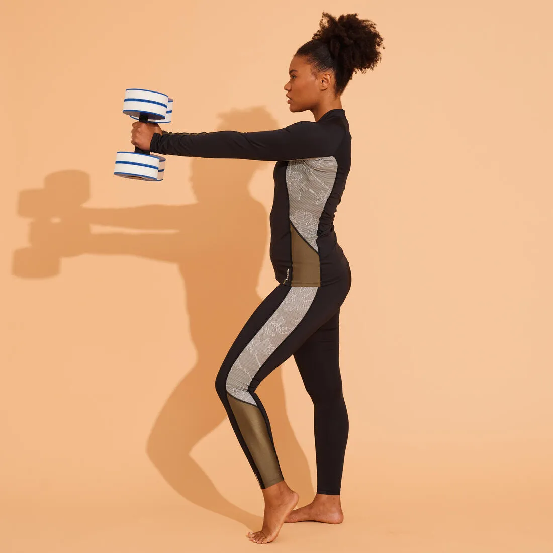 Women’s T-Shirt Long Sleeved Zip Aquafitness Aquabiking LIA KHAKI