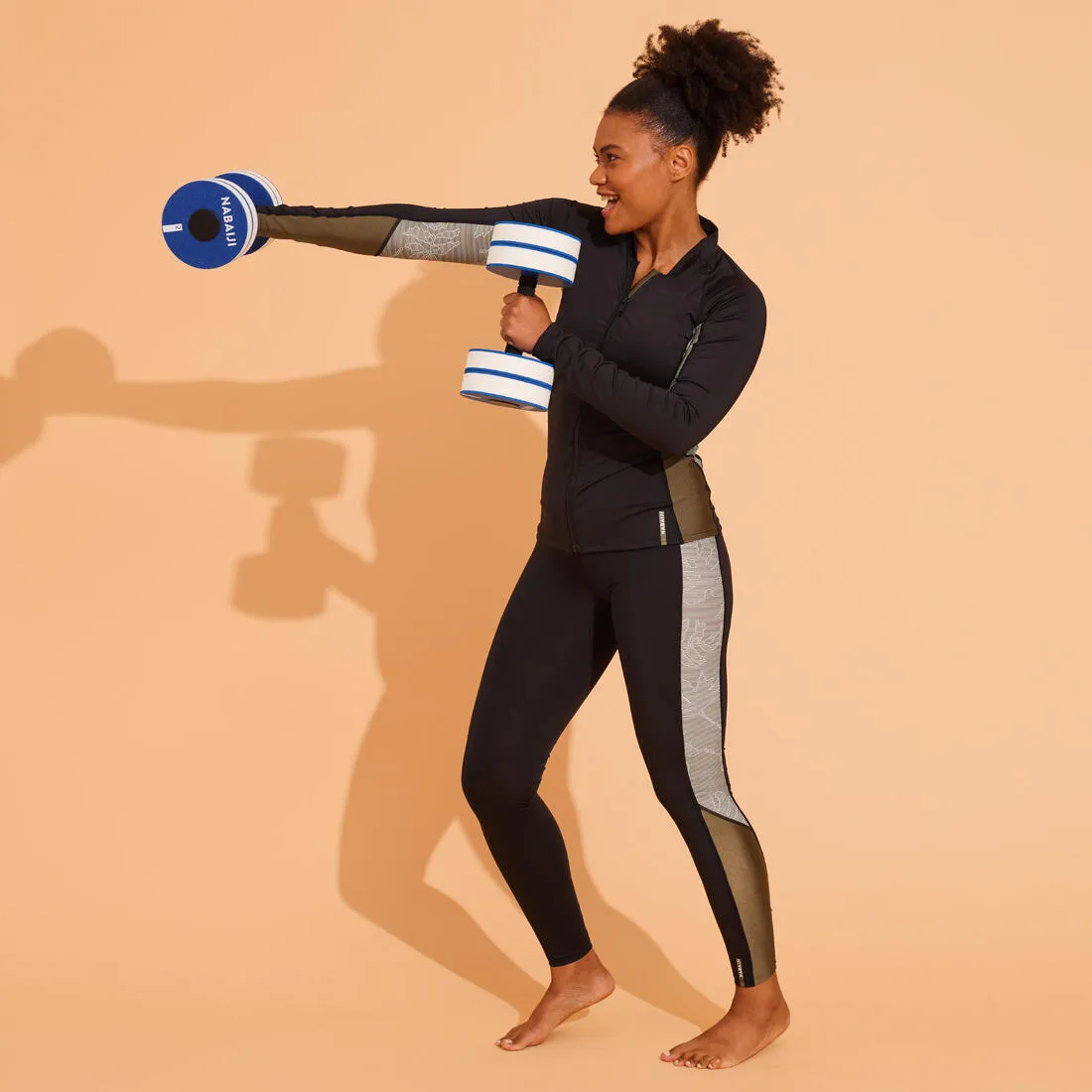 Women’s T-Shirt Long Sleeved Zip Aquafitness Aquabiking LIA KHAKI