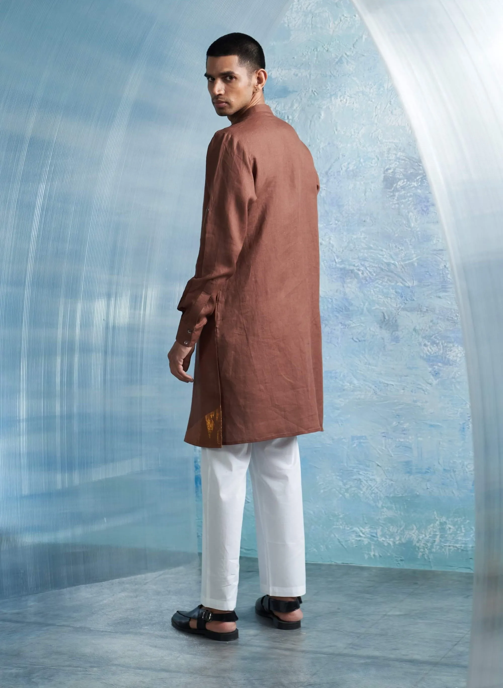 Woody brown overlap kurta and pant
