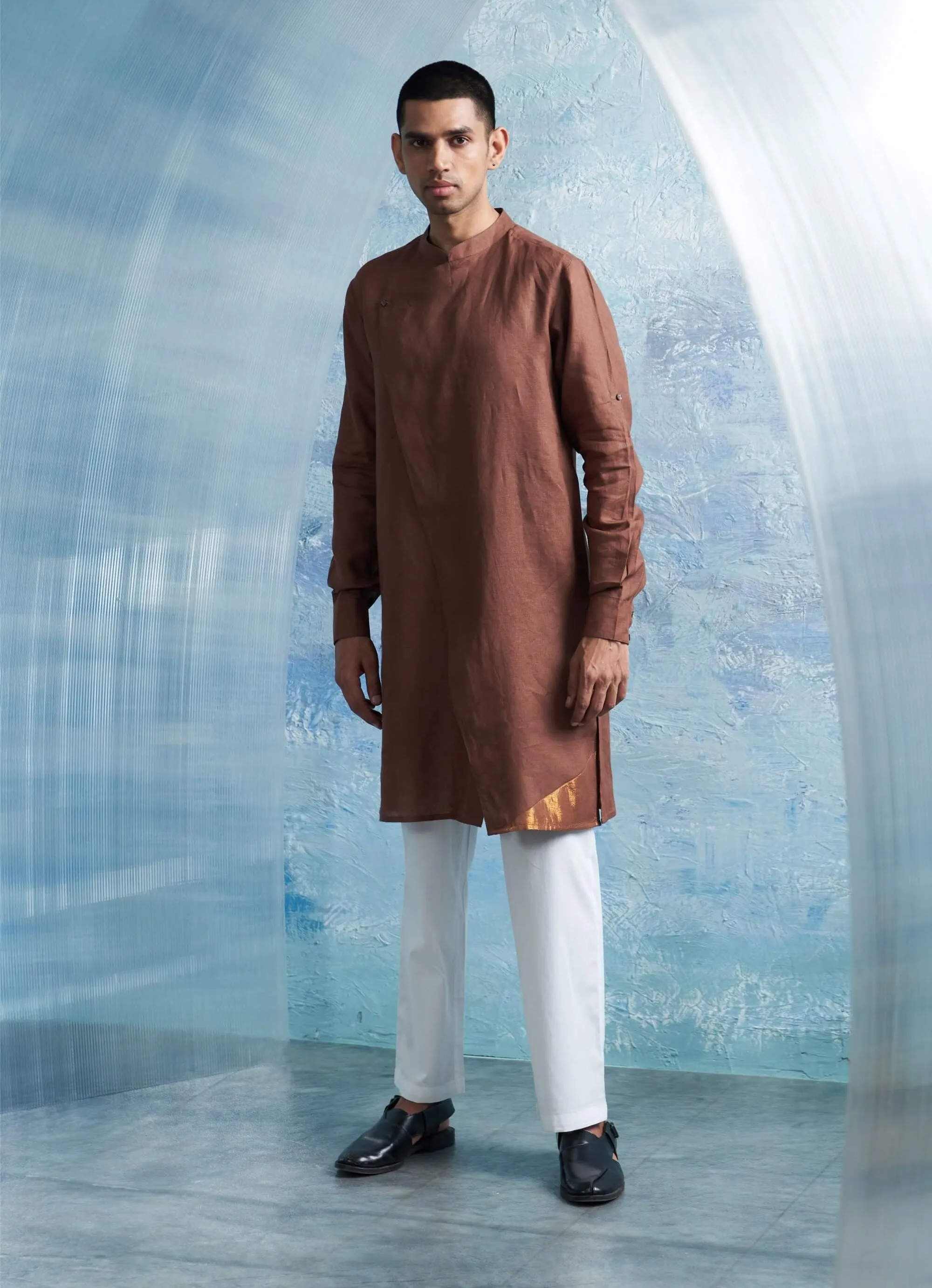 Woody brown overlap kurta and pant