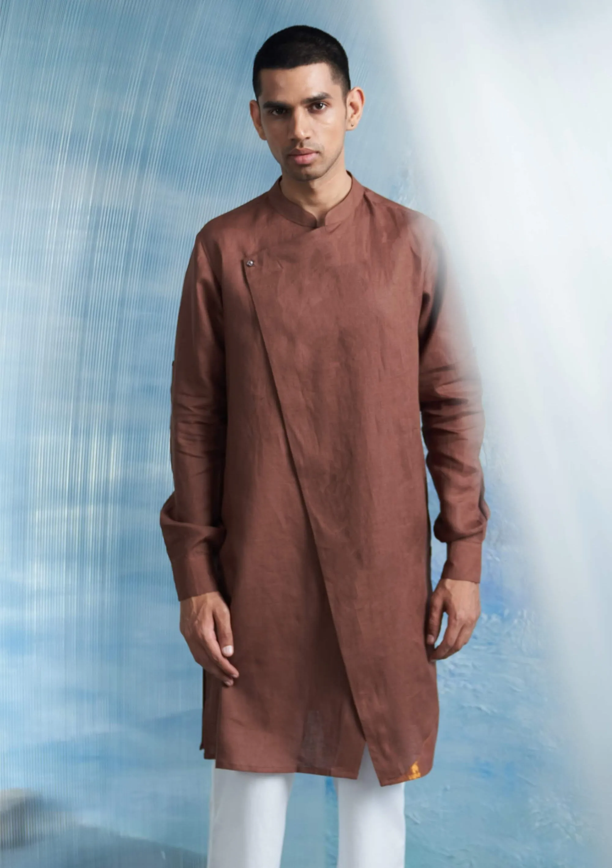 Woody brown overlap kurta and pant