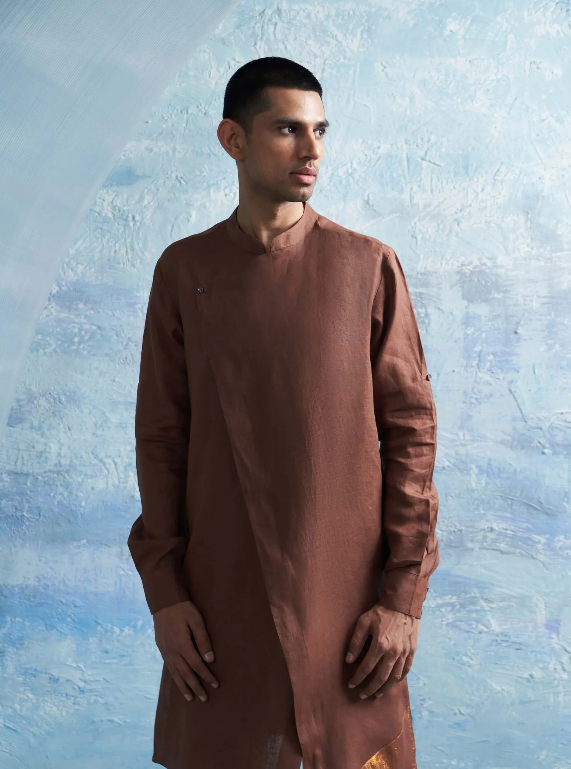 Woody brown overlap kurta and pant