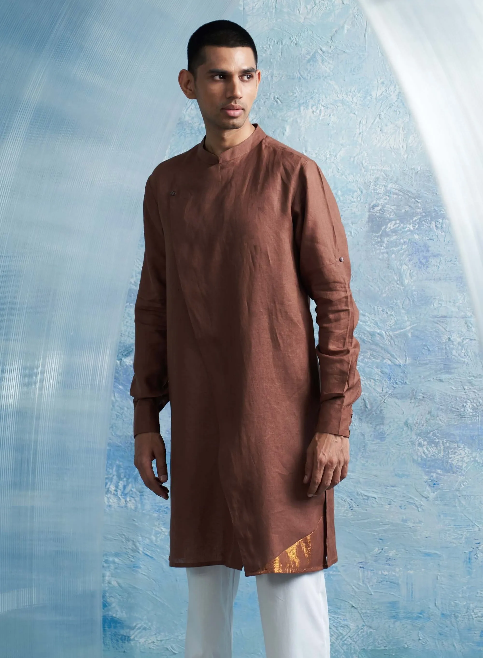 Woody brown overlap kurta and pant