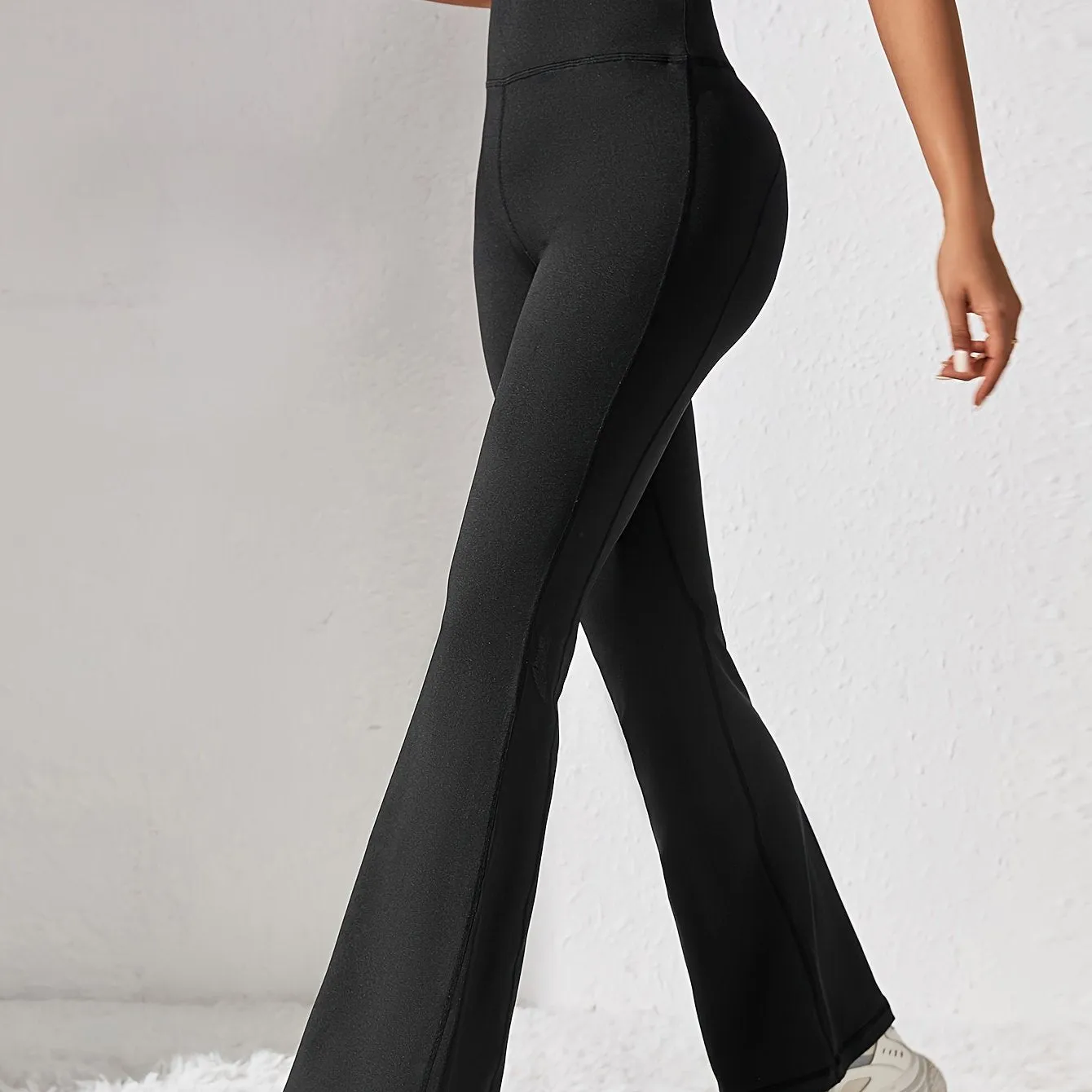 xieyinshe  Solid Color Flared Yoga Pants, High Stretch Sports Running Bell Bottom Pants, Women's Activewear