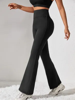 xieyinshe  Solid Color Flared Yoga Pants, High Stretch Sports Running Bell Bottom Pants, Women's Activewear