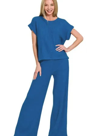 Zenana Rolled Sleeve Top and Pants Sweater Set